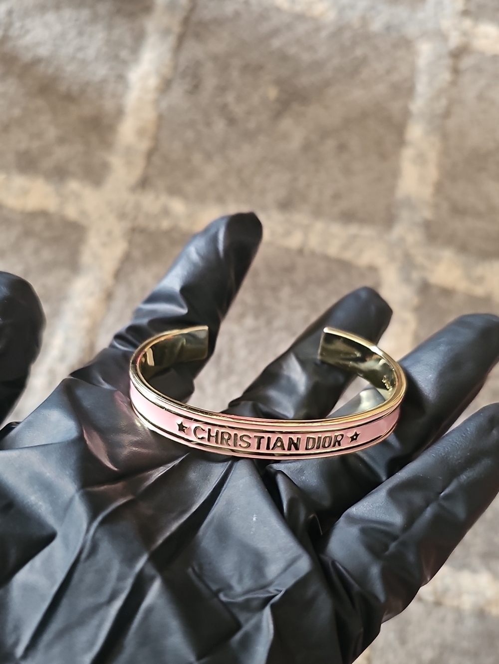 Fashion Gold-Tone Cuff Bracelet with Pink Enamel